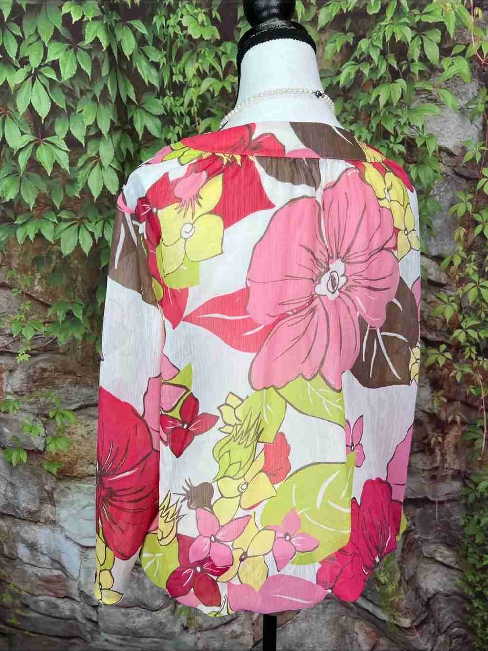Floral Button-Front Women's Top in Pink and Green
